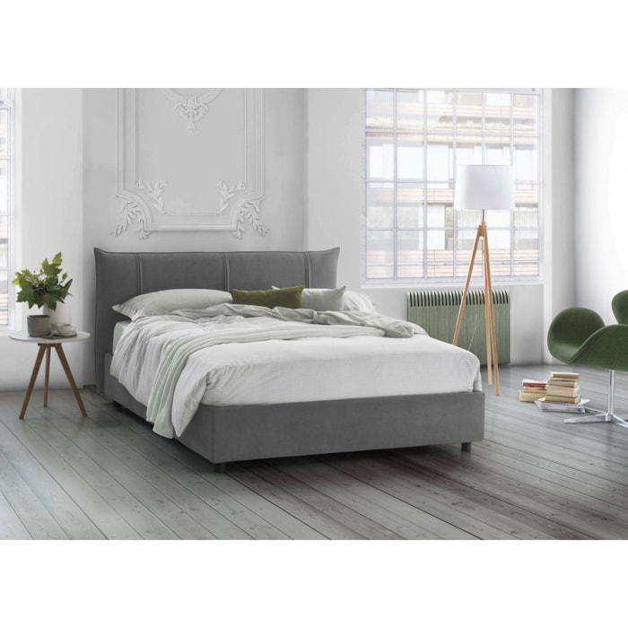 Letto matrimoniale Ambassador, Letto contenitore con rivestimento in tessuto, 100% Made in Italy, Apertura frontale, adatto per materasso Cm 160x200, Grigio