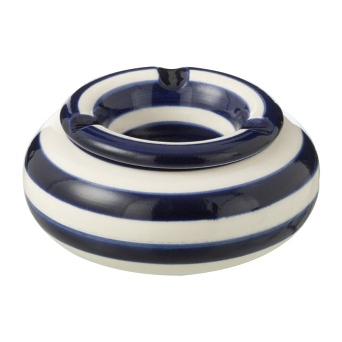 J-Line cendrier Granada Stripes - céramique - blanc/bleu - small