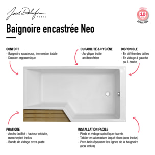 Pack baignoire bain douche antidérapante 170 x 90 Neo blanc mat - v.gauche + pare bain chromé + tablier