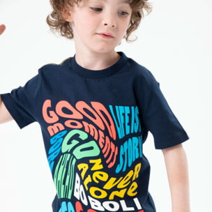 Camiseta niño estampada, mangas cortas, azul marino, 348083