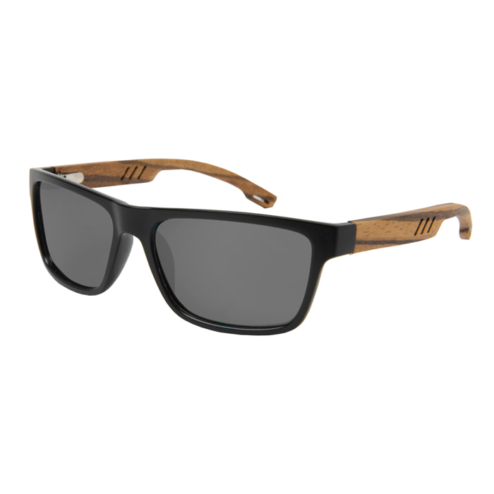 Gafas de sol OCEAN CAIMAN - Frente negro mate con patillas de madera de zebrano / Ahumada