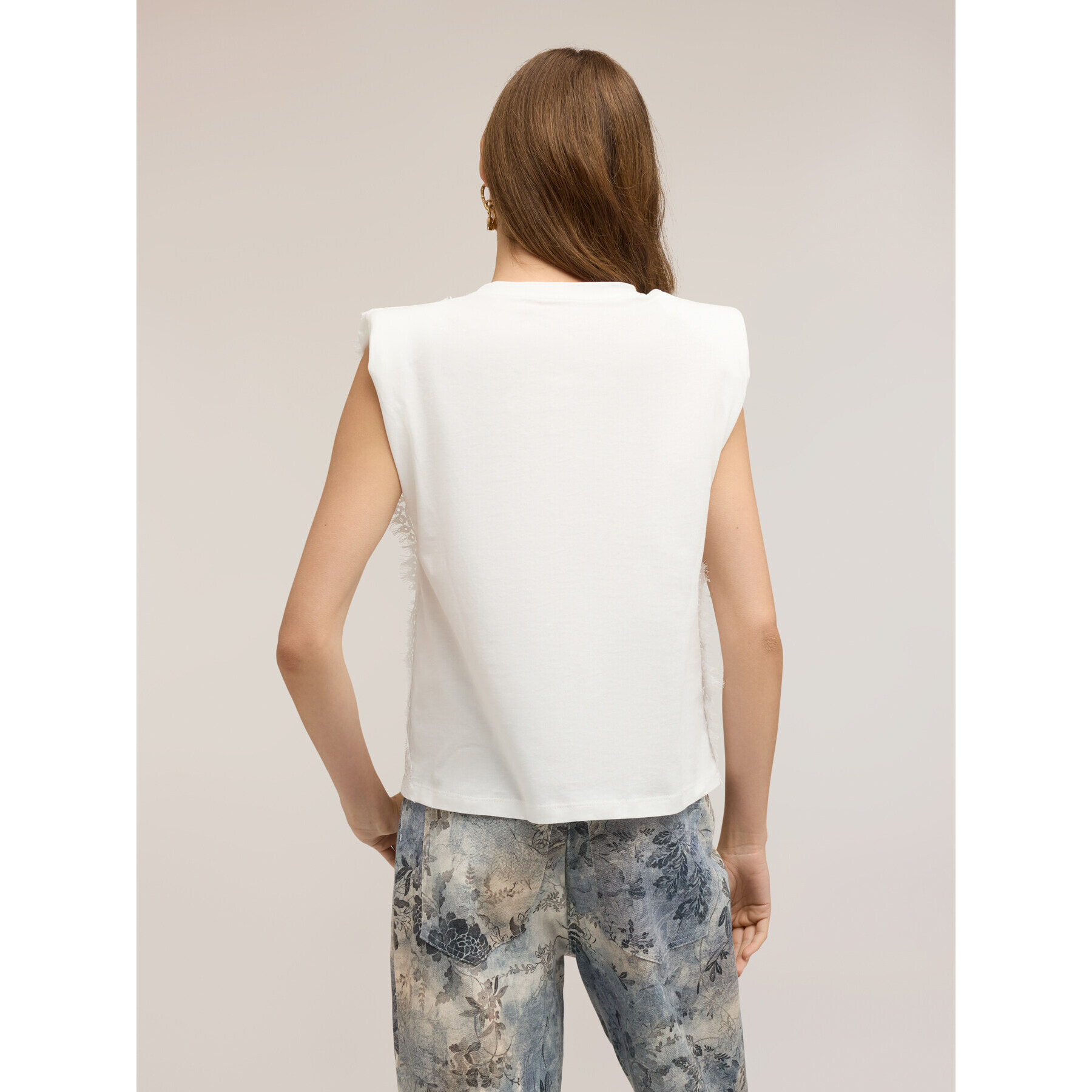 Motivi - T-shirt con inserti in pizzo - Bianco