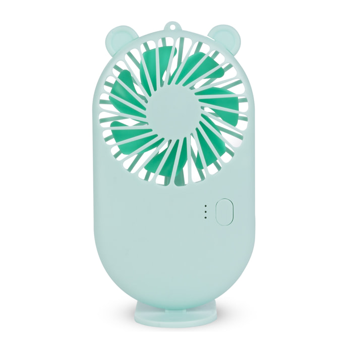 Mini ventilatore portatile con batteria da 800mAh. Supporto stand per tavolo.