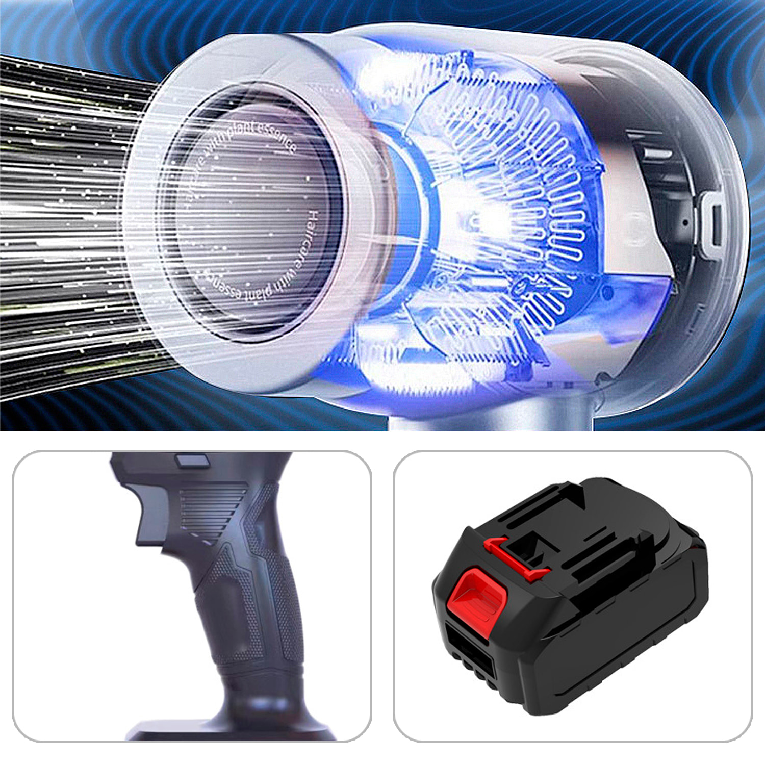 Electroventilador canalizado de 21V 200 W, bateria de litio extraible 6500 mah