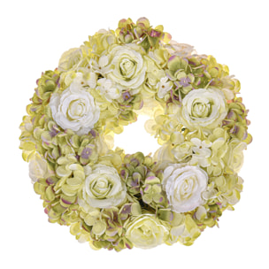 Corona Con Fiori Di Rose E Ortensie. Diametro 30 Cm - Pezzi 1 - 30X9X30cm - Colore: Bianco - Bianchi Dino - Fiori Artificiali