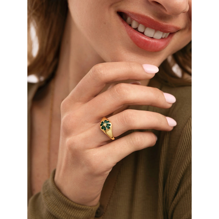 Anello Trifoglio Agata Stone Placcato Oro