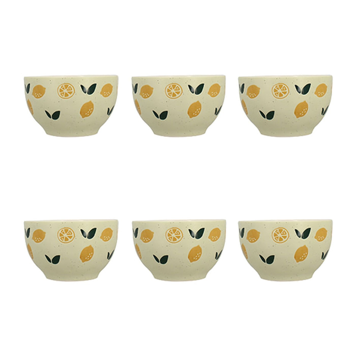 Lot de 6 bols 68 cl en grès à motif citron LEMON