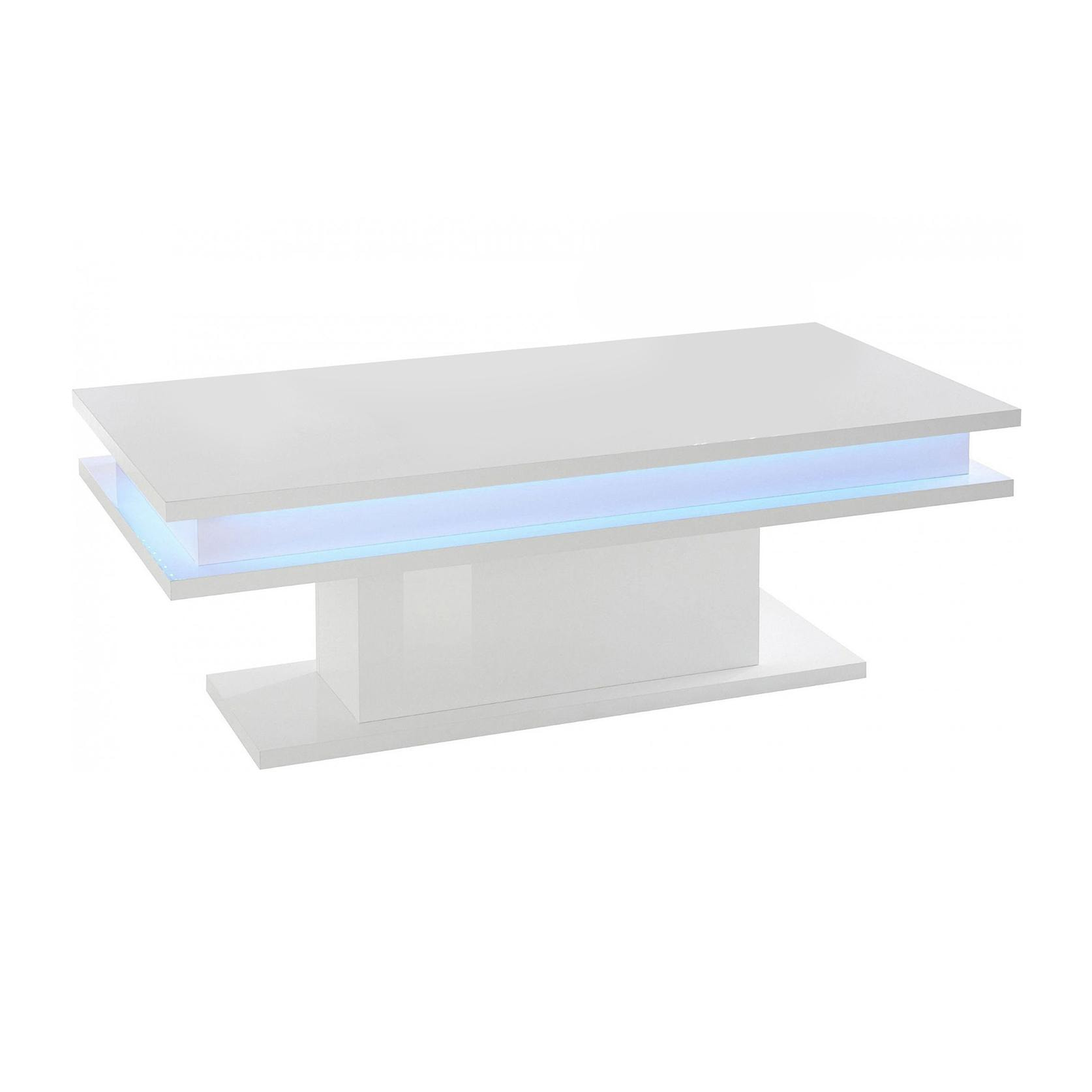 Tavolino da Caffè, Made in Italy, Tavolo da salotto, con luce LED, cm 100x55h42, colore Bianco lucido