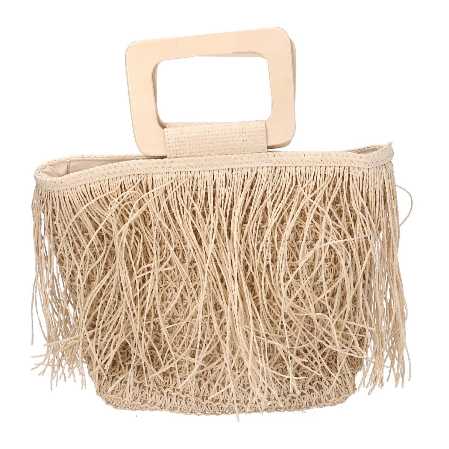 Borsa beige con frange cm33x13h24