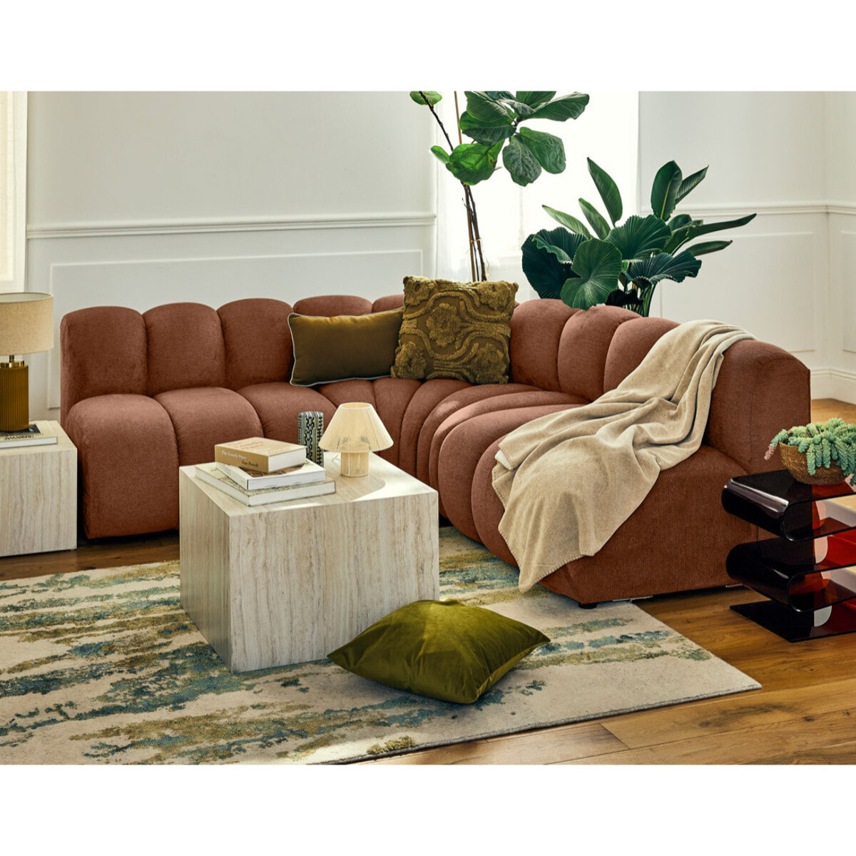 Debbie - module d'assise sans accoudoirs en tissu texturé - Terracotta