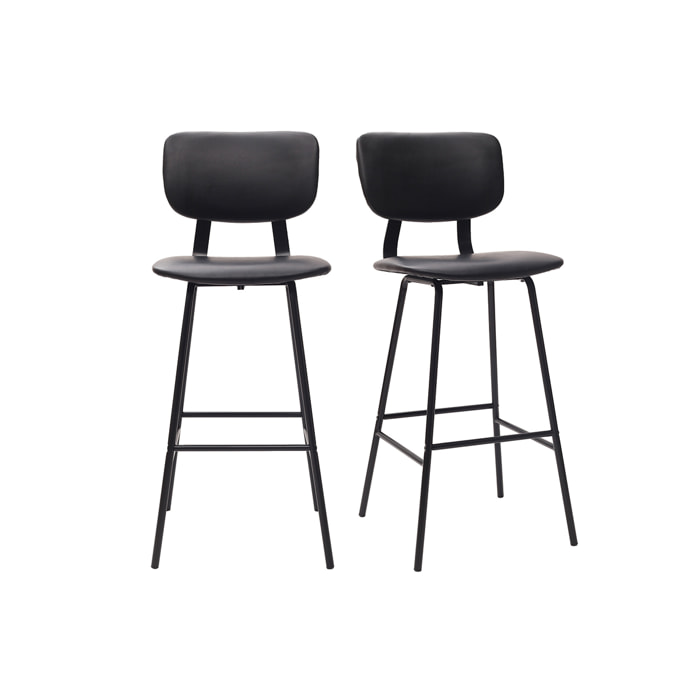 Tabourets de bar vintage noirs avec pieds métal 75 cm (lot de 2) LAB