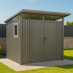 Abri de jardin métal Gris Alu 3m² + kit d'ancrage