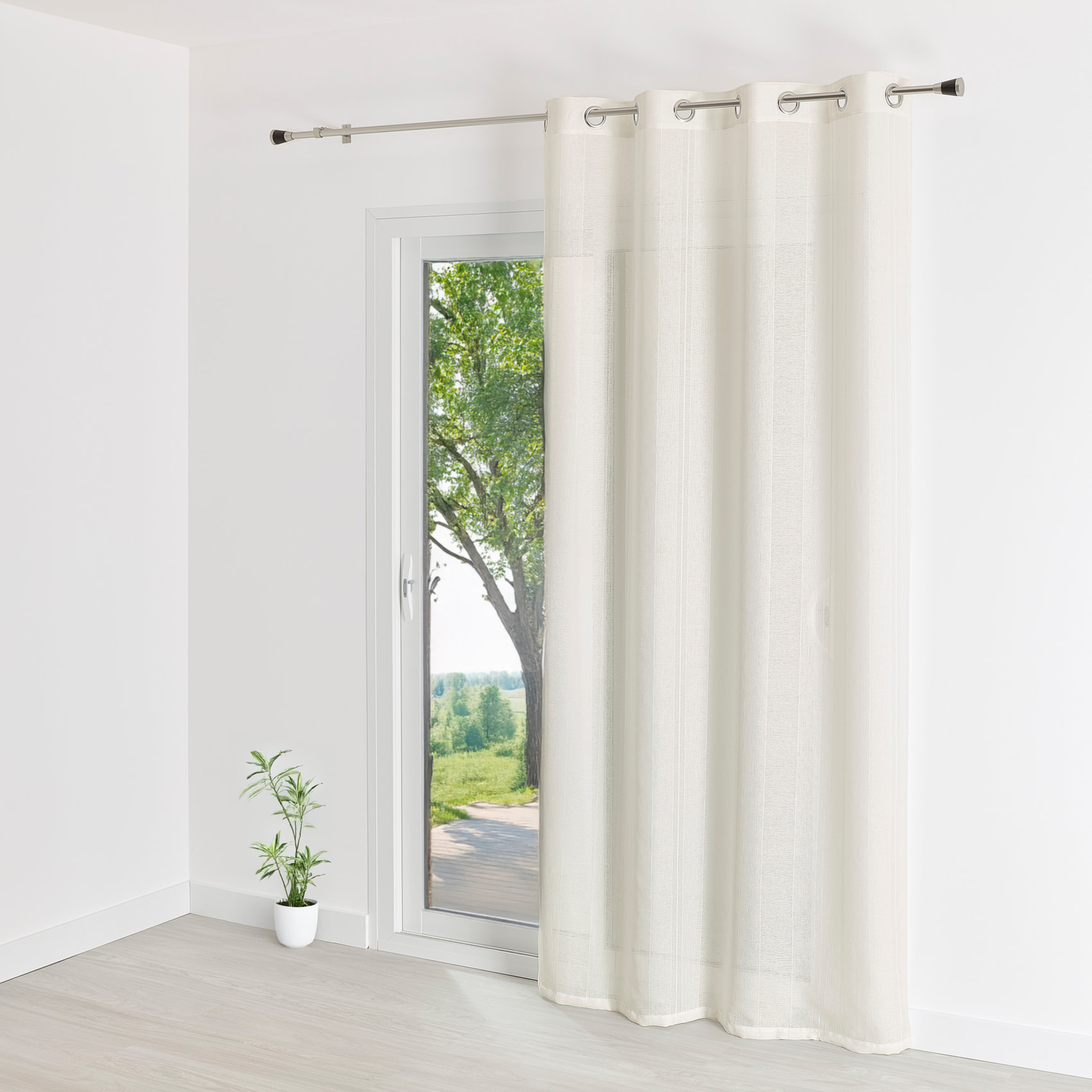 Voilage uni rayures brodées - Blanc