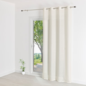 Voilage uni rayures brodées - Blanc