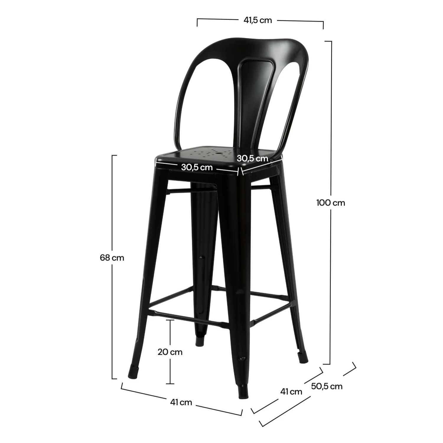 Lot de 2 chaises pour îlot central 68 cm en métal noir mat - Indus
