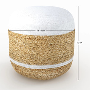 Pouf rond en jute et blanc D40 cm - Billy