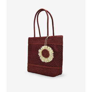 Bolso de hombro burdeos en rafia con malla