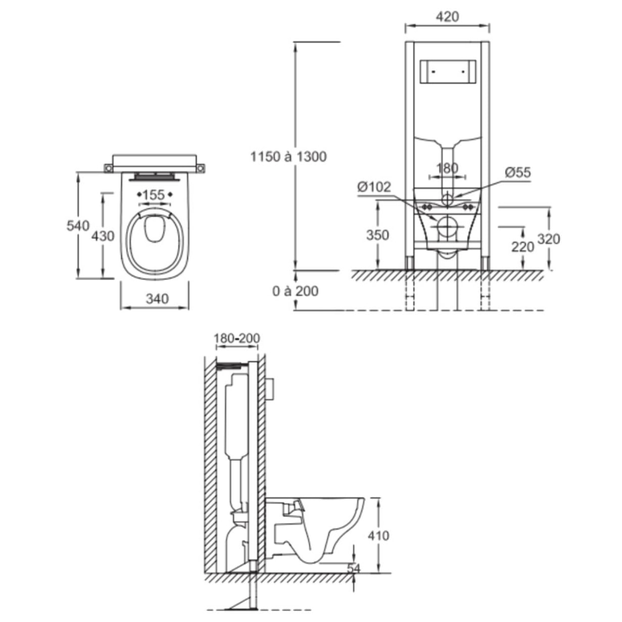 Pack WC suspendu sans bride Struktura+ bâti-support + plaque Or Beige