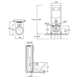 Pack WC suspendu sans bride Struktura+ bâti-support + plaque Or Beige