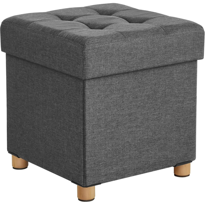 Pouf contenitore grigio scuro con gambe in legno