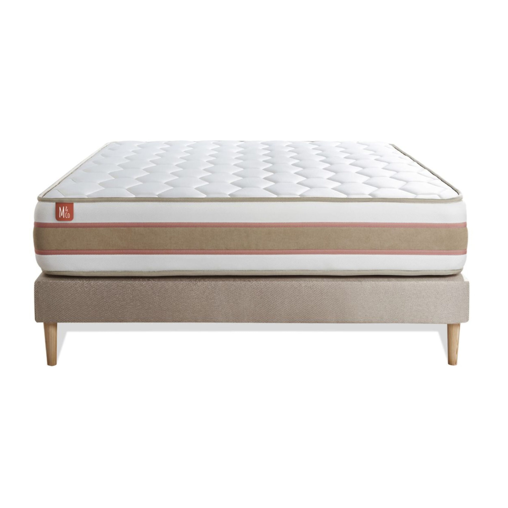 Ensemble Matelas Le Délicat - 26cm - Ressorts ensachés et mémoire de forme - Technologie hybride, fabrication responsable. - Sommier kit Beige