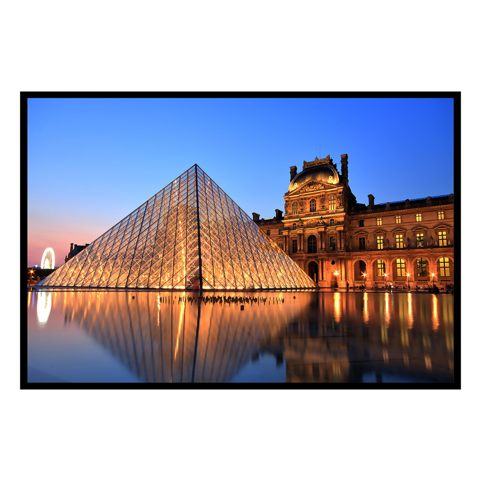 Affiche encadrée pyramide du Louvre au crépuscule Affiche + cadre en métal - Noir