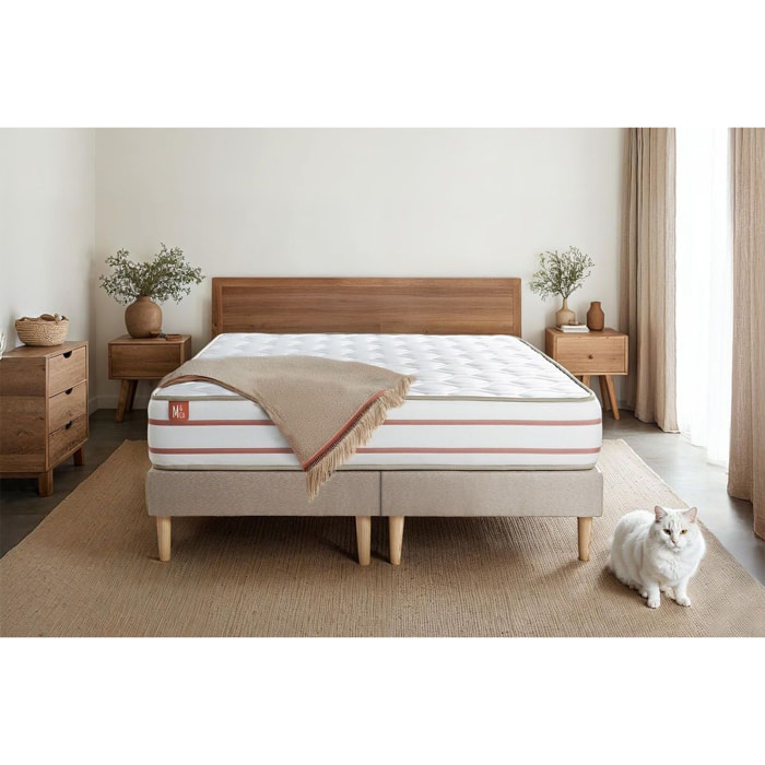 Ensemble Matelas Le Doux - 24cm - Mémoire de forme - Zéro transfert de mouvement - Sommier Tapissier Beige