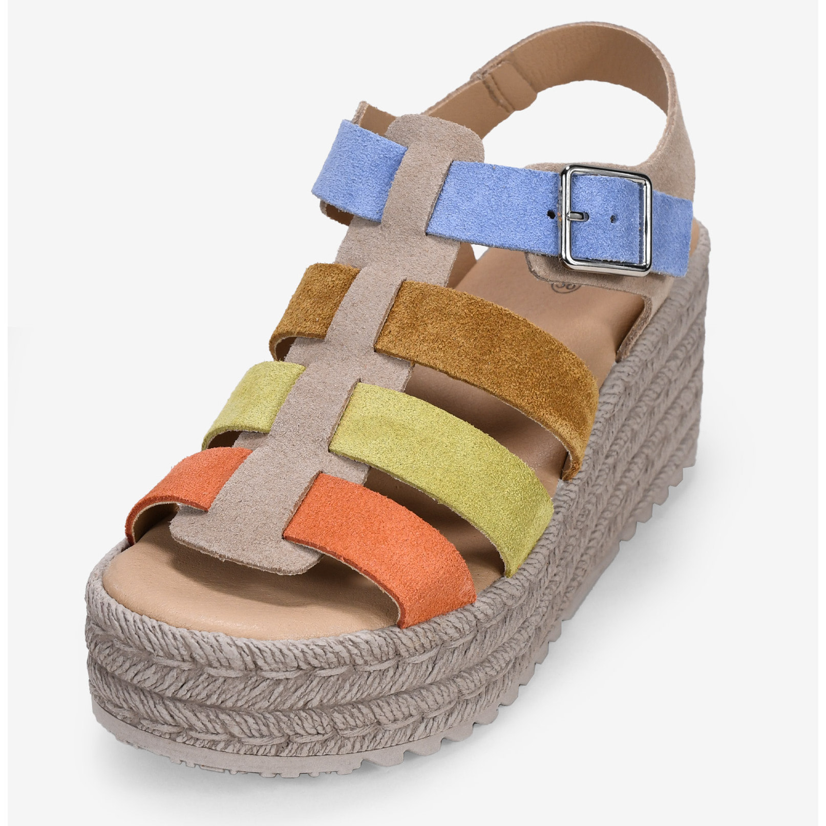Sandalias piel multicolor con cuña