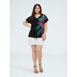 Fiorella Rubino - T-shirt in cotone con stampa tropicale - Nero