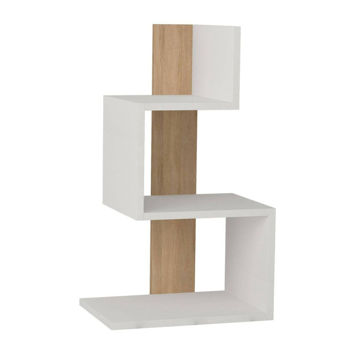 Tavolino da salotto Umbro, Tavolo basso da caffè, Portariviste per divano, Ripiano da soggiorno, 42x30h72 cm, Bianco e Rovere