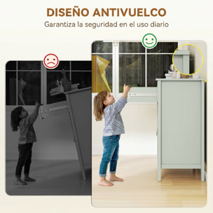 Aparador de 2 Puertas Aparador de Salón Moderno con Cajón Estante Ajustable y Tiradores de PU Mueble Auxiliar para Comedor Pasillo 80x40x90 cm Verde Claro