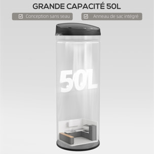 Poubelle automatique 50L capteur de mouvement acier inox brossé