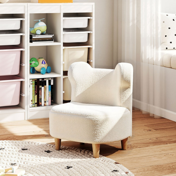 Fauteuil enfant design scandinave nuage - piètement bois clair tissu polaire beige