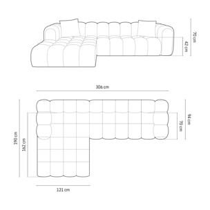 Canapé d'angle gauche modulable "Clotilde" 4 places en tissu structurel turquoise
