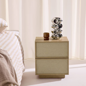 Table de chevet décor bois et tissu 2 tiroirs (lot de 2) KUBA