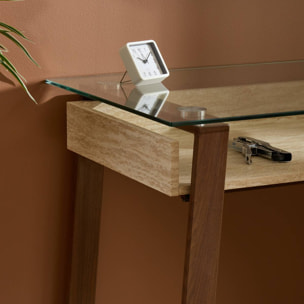 Bureau rectangulaire avec plateau en verre Ariro 55x110cm beige et marron