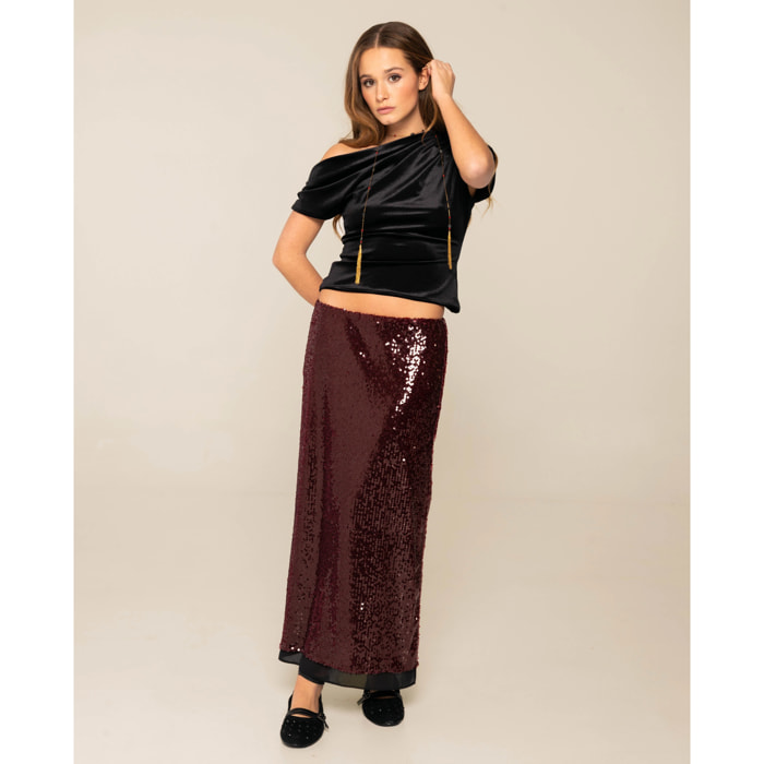 Top de terciopelo con escote asimétrico de mujer