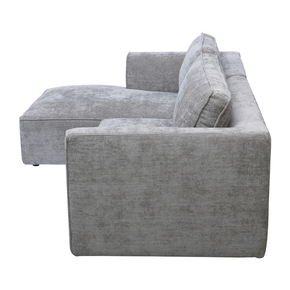 Canapé d'angle gauche design en tissu effet velours texturé gris 3 places GRAMMY