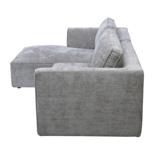 Canapé d'angle gauche design en tissu effet velours texturé gris 3 places GRAMMY