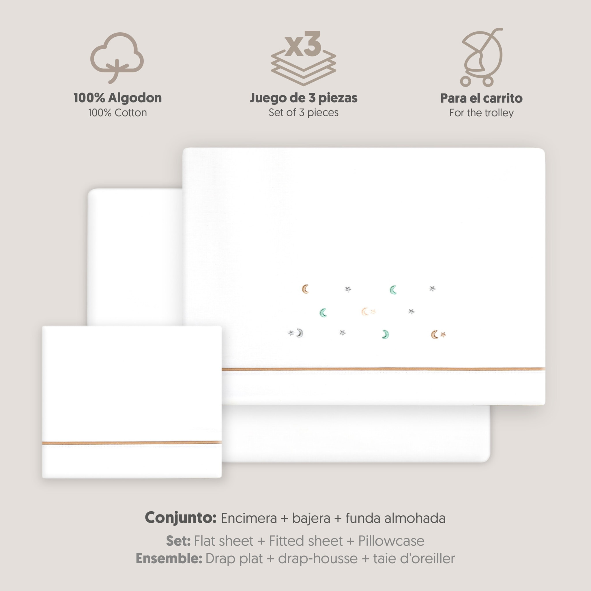 Triptico Coche Estrella Luna Multicolor Bco/Beig