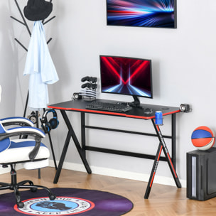 Bureau gaming racing bracket supports casque enceintes porte-gobelet métal plateau texture carbone