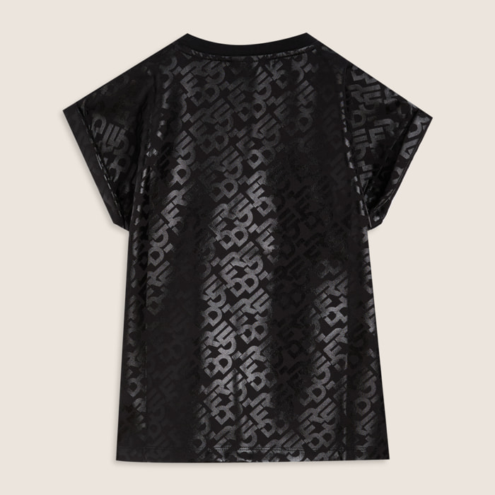 T-shirt bambina con stampa lucida e maniche raglan