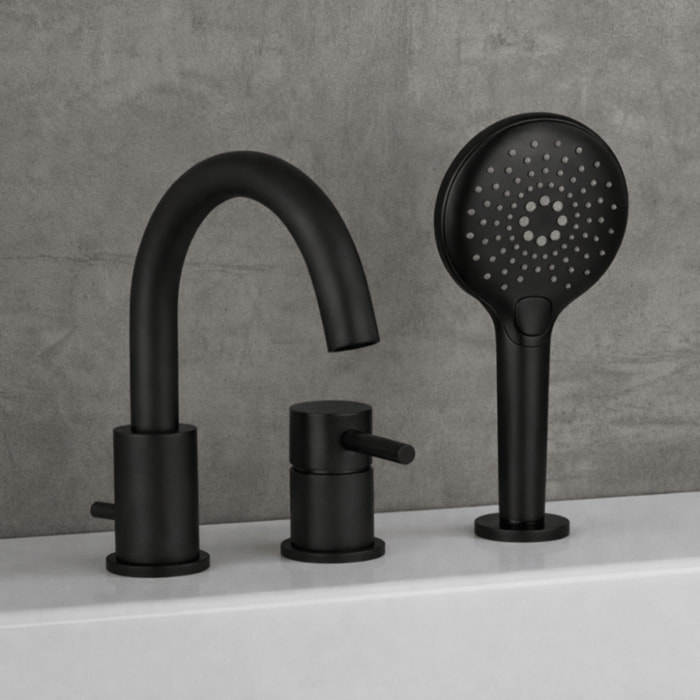Mitigeur bain douche mécanique 3 trous + douchette 3 jets PAINI Cox noir mat