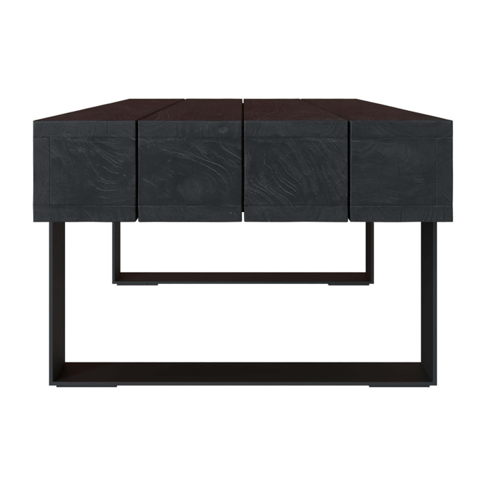 Table basse noire en bois de teck recyclé et pieds en métal - Lya