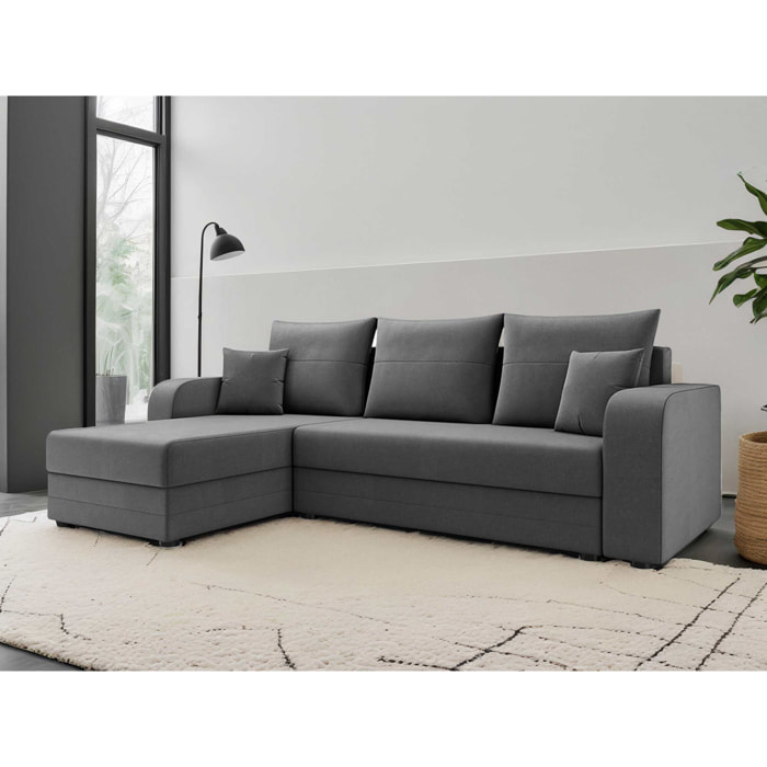 Harvey - Canapé d'angle réversible 4 places convertible avec coffre en velours - Gris