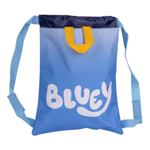 Saquito escolar infantil de bluey - color azul - 27x33x1 cm - fabricado en poliéster - con bolsillo delantero y asas con velcro