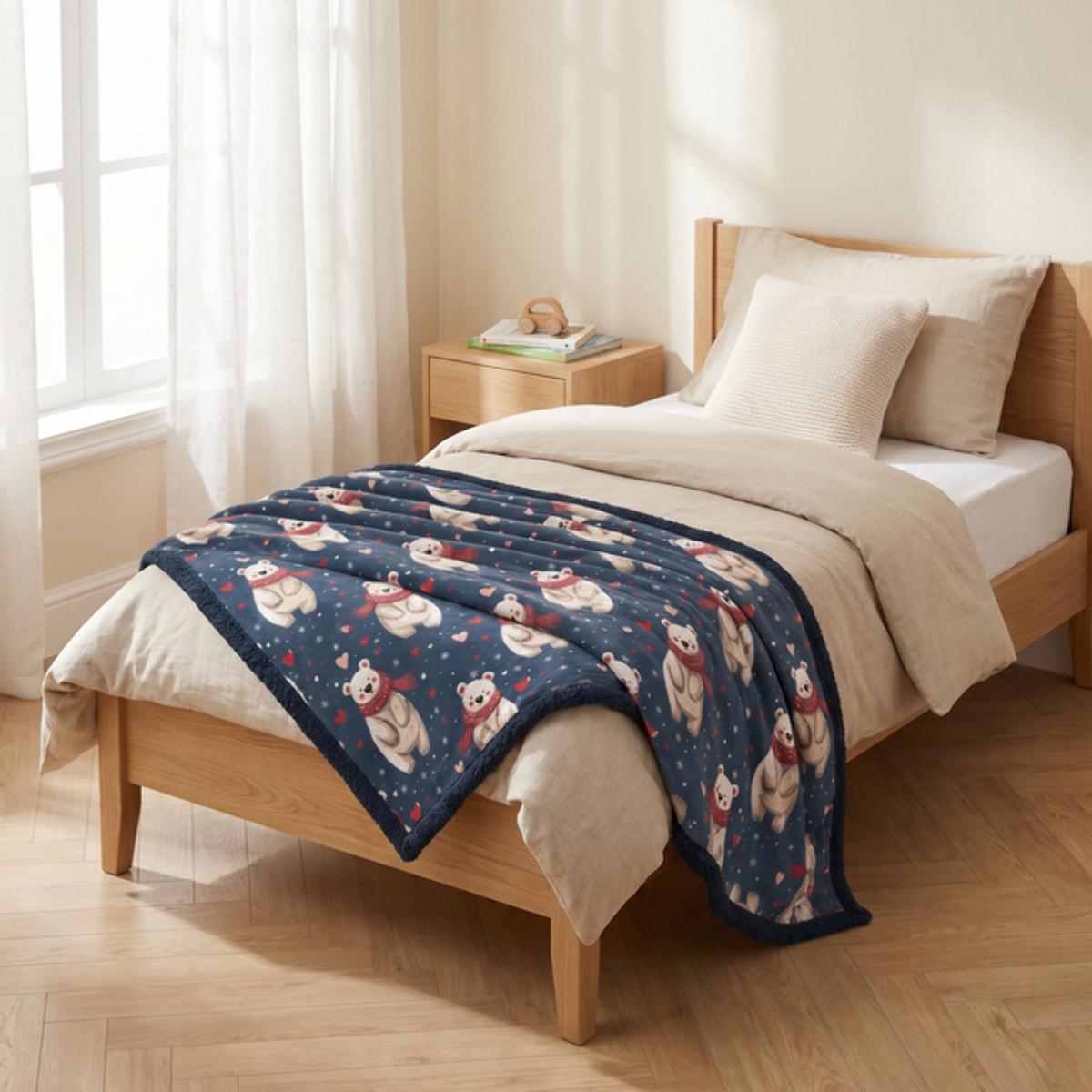 Plaid fantasia orsetti in poliestere - Blu