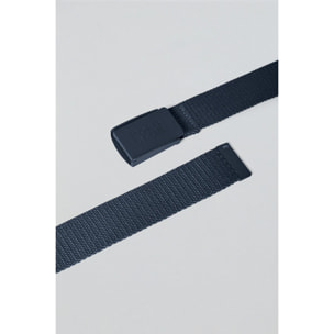 Cintura Brahim in tela blu marino con fibbia con logo