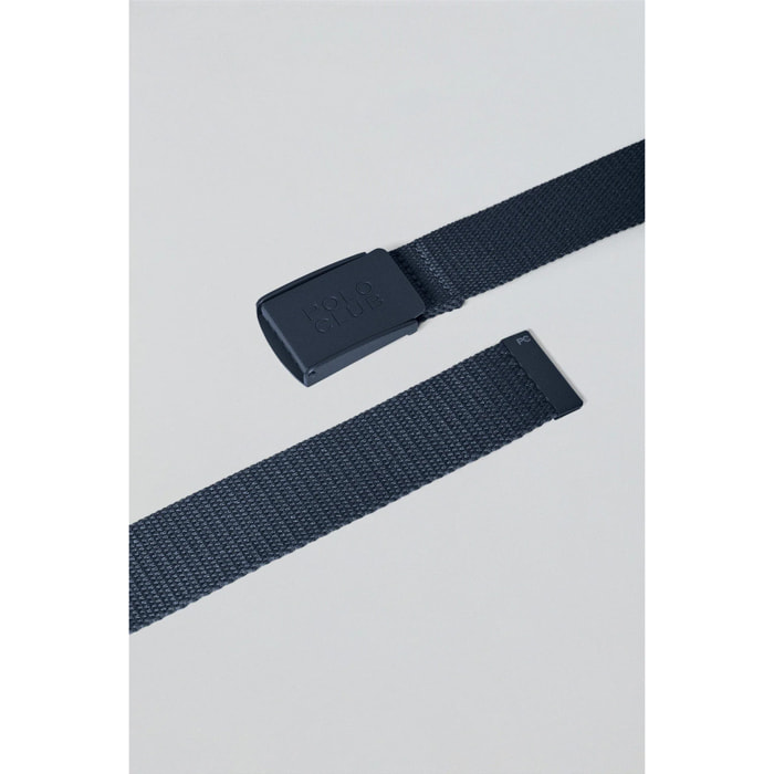 Cintura Brahim in tela blu marino con fibbia con logo