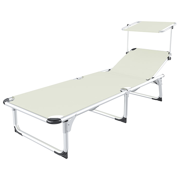 Lettino Pieghevole Prendisole Con Tettuccio Parasole Regolabile 6 Posizioni In Alluminio Sdraio Spiaggia Mare Giardino Piscina 187x59x29 Cm Beige